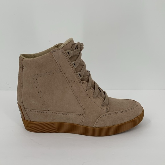 Sorel Out n About hidden wedge ankle boot sneaker Taupe suede platform new 7.5 - Picture 2 of 7
